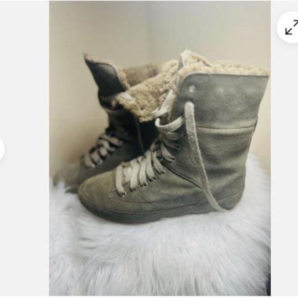 Fitflop Womens Sz 8 / 39 Suede Lace Up Boots Sherpa Lined Green Warm Comfy - Picture 2 of 6